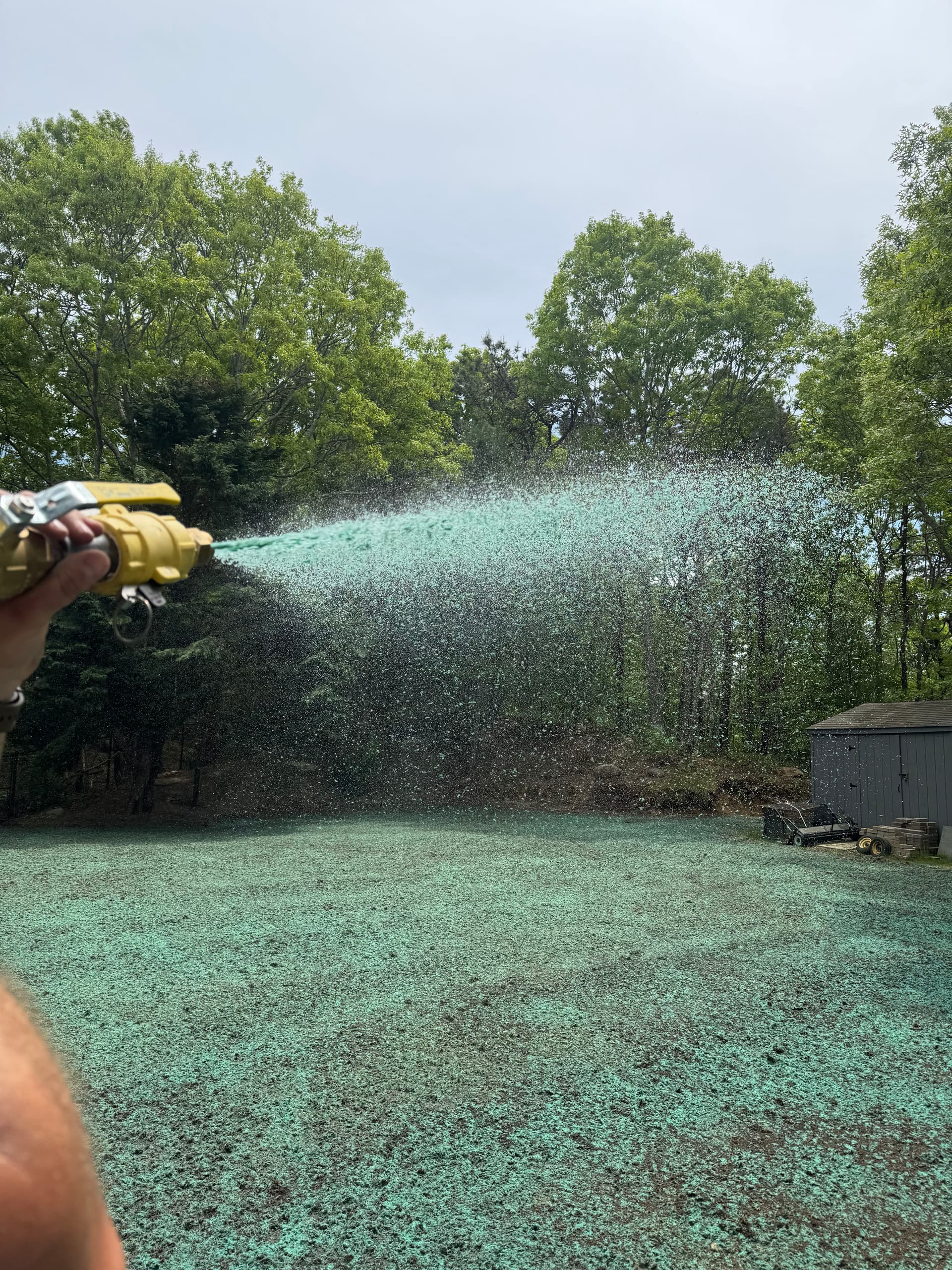Hydroseeding a Newly Graded Backyard in Plymouth MA