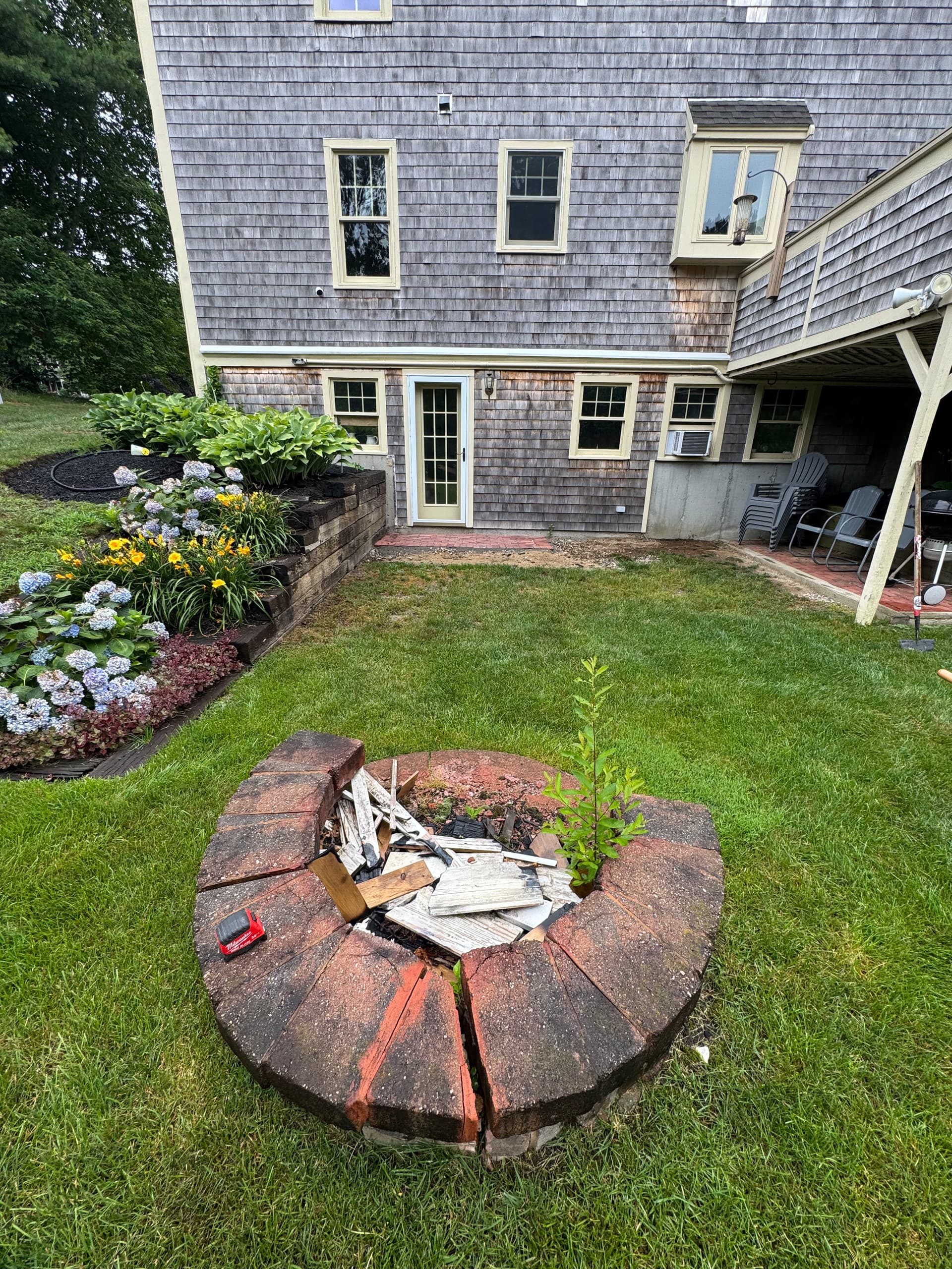 Gallery photos for Old Fire Pit Replaced With Unilock Sunset Build in Plymouth MA: Image #1